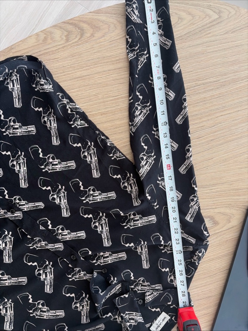 Saint Laurent SILK Black Button-Down Shirt with Ivory Revolver Print - Picture 7 of 9